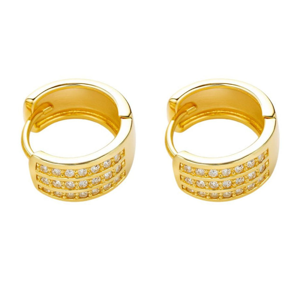 Aros Argollas Triple Riel Encahapado en oro de 18k