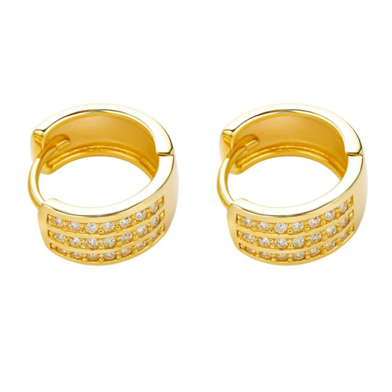 Aros Argollas Triple Riel Encahapado en oro de 18k