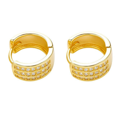 Aros Argollas Triple Riel Encahapado en oro de 18k