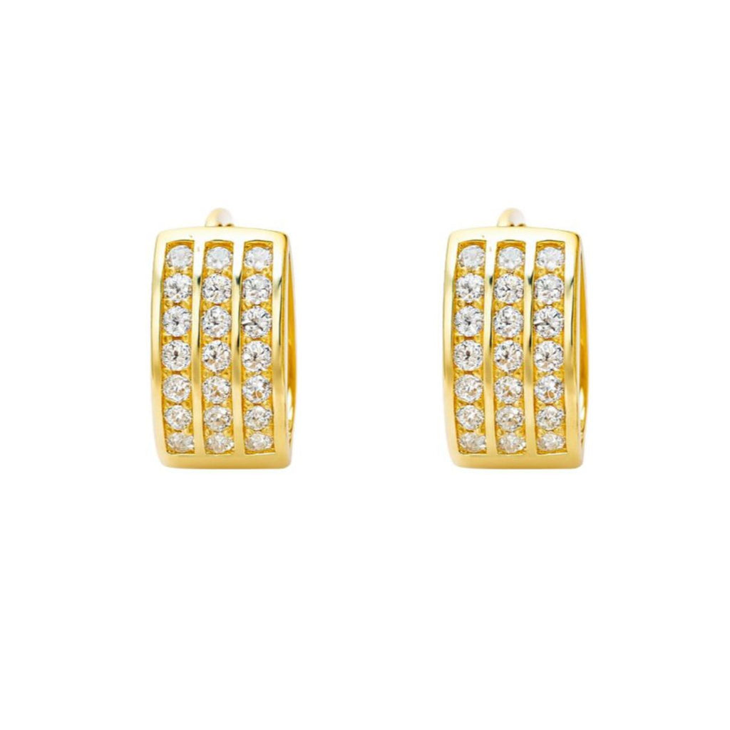 Aros Argollas Triple Riel Encahapado en oro de 18k