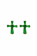 Aros Cruz Esmeralda Enchapado en oro de 18k