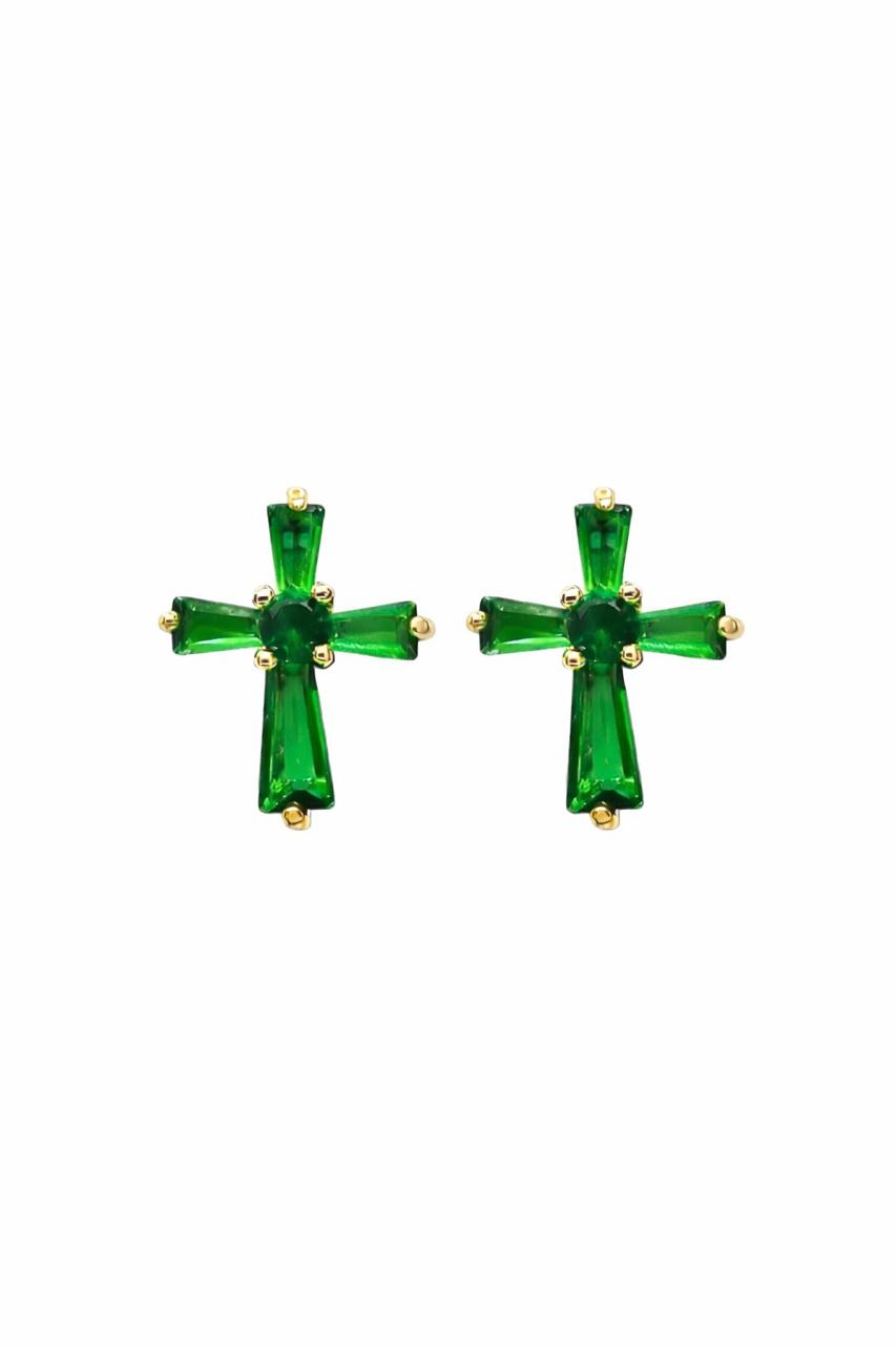 Aros Cruz Esmeralda Enchapado en oro de 18k