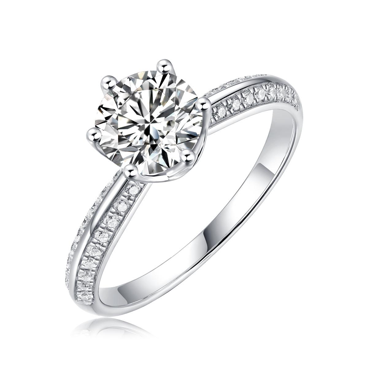 Anillo Solitario Corona con Banda Pavé de Moissanita en Plata 925
