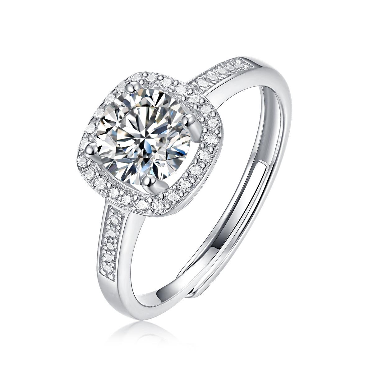 Anillo Redondo Halo Cojín de Moissanita en Plata 925