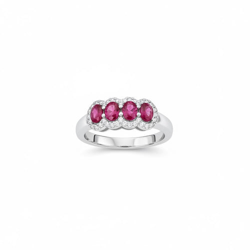 Anillo 4 Rosetas Halo Rubíes Plata 925