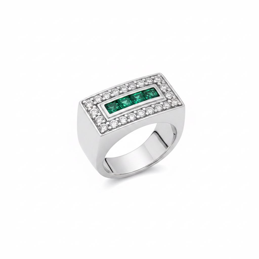 Anillo Triple Riel con Esmeralda plata 925