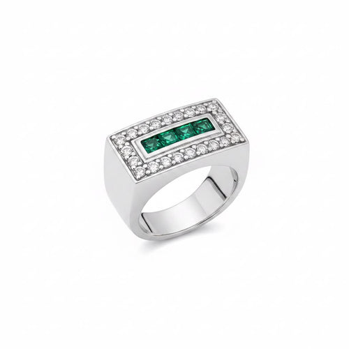 Anillo Triple Riel con Esmeralda plata 925