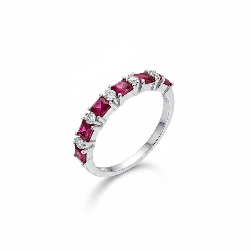 Anillo Cintillo Rubíes y Circones Plata 925