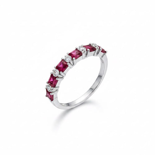 Anillo Cintillo Rubíes y Circones Plata 925