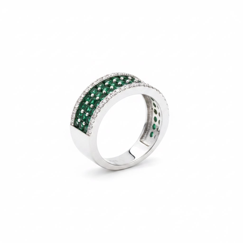 Anillo 5 Riel Esmeralda/Circones Plata 925