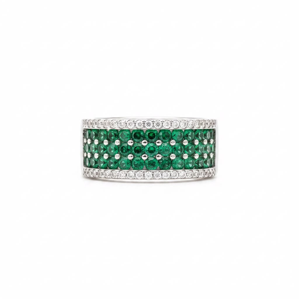 Anillo 5 Riel Esmeralda/Circones Plata 925