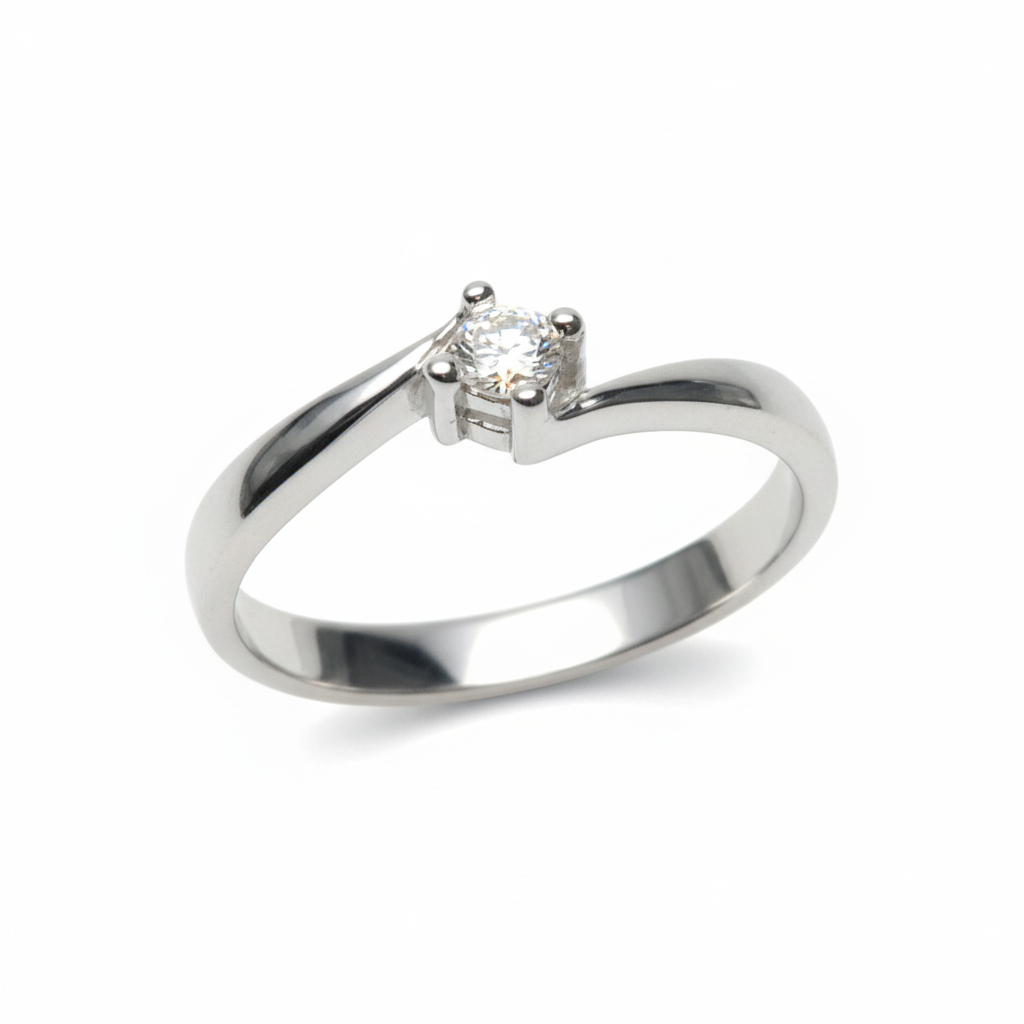 Anillo Solitario Curvo de 7pts Oro Blanco 18k