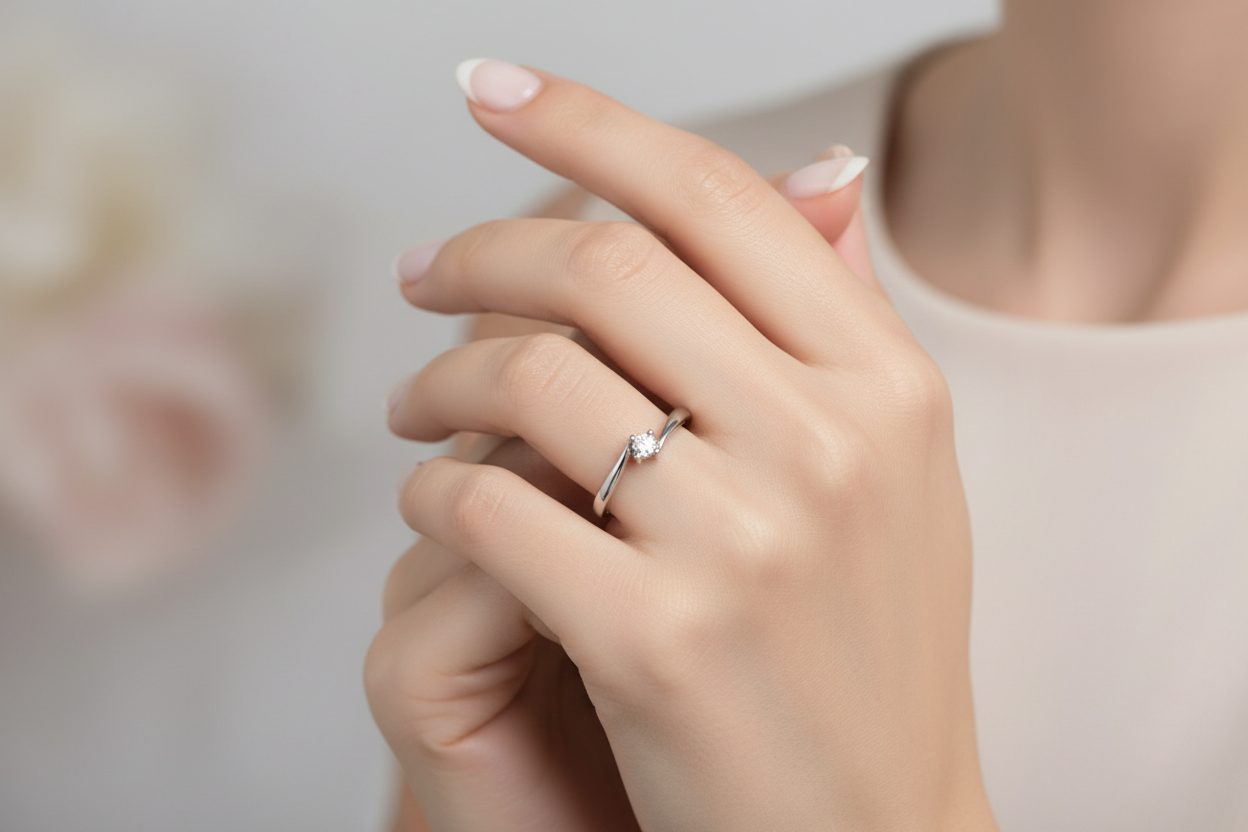 Anillo Solitario Curvo de 7pts Oro Blanco 18k