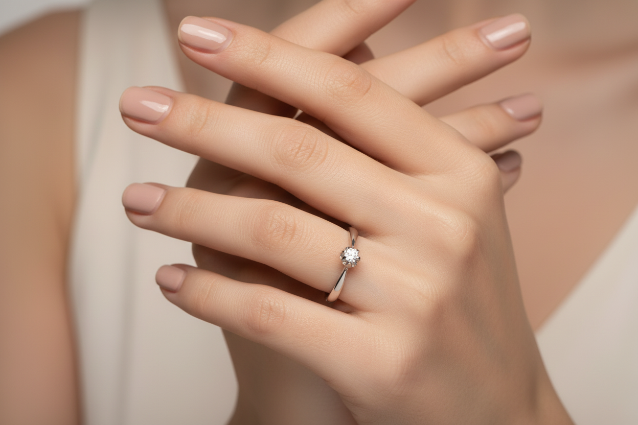 Anillo Solitario Chatón Diamante 6pts Oro Blanco 18k