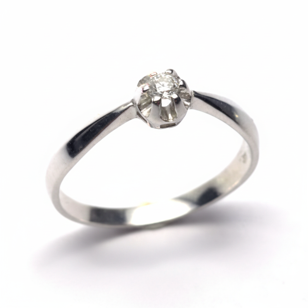 Anillo Solitario Chatón Diamante 6pts Oro Blanco 18k