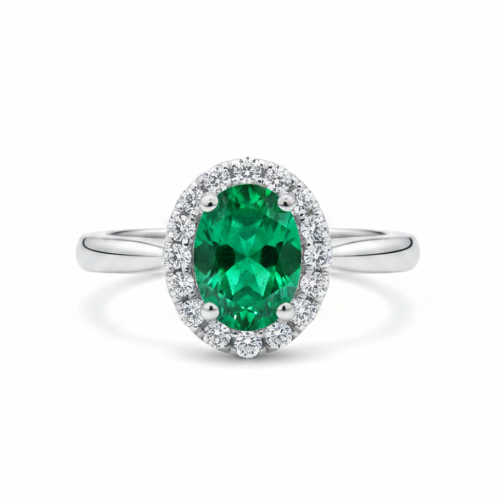 Anillo Esmeralda Lady con Halo de Circones Plata 925