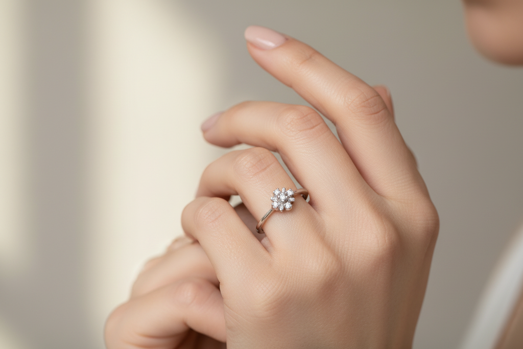 Anillo Roseta 5 Diamantes de Oro Blanco 18k