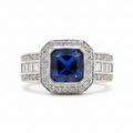 Anillo Zafiro Azul con Halo de Circones Plata 925