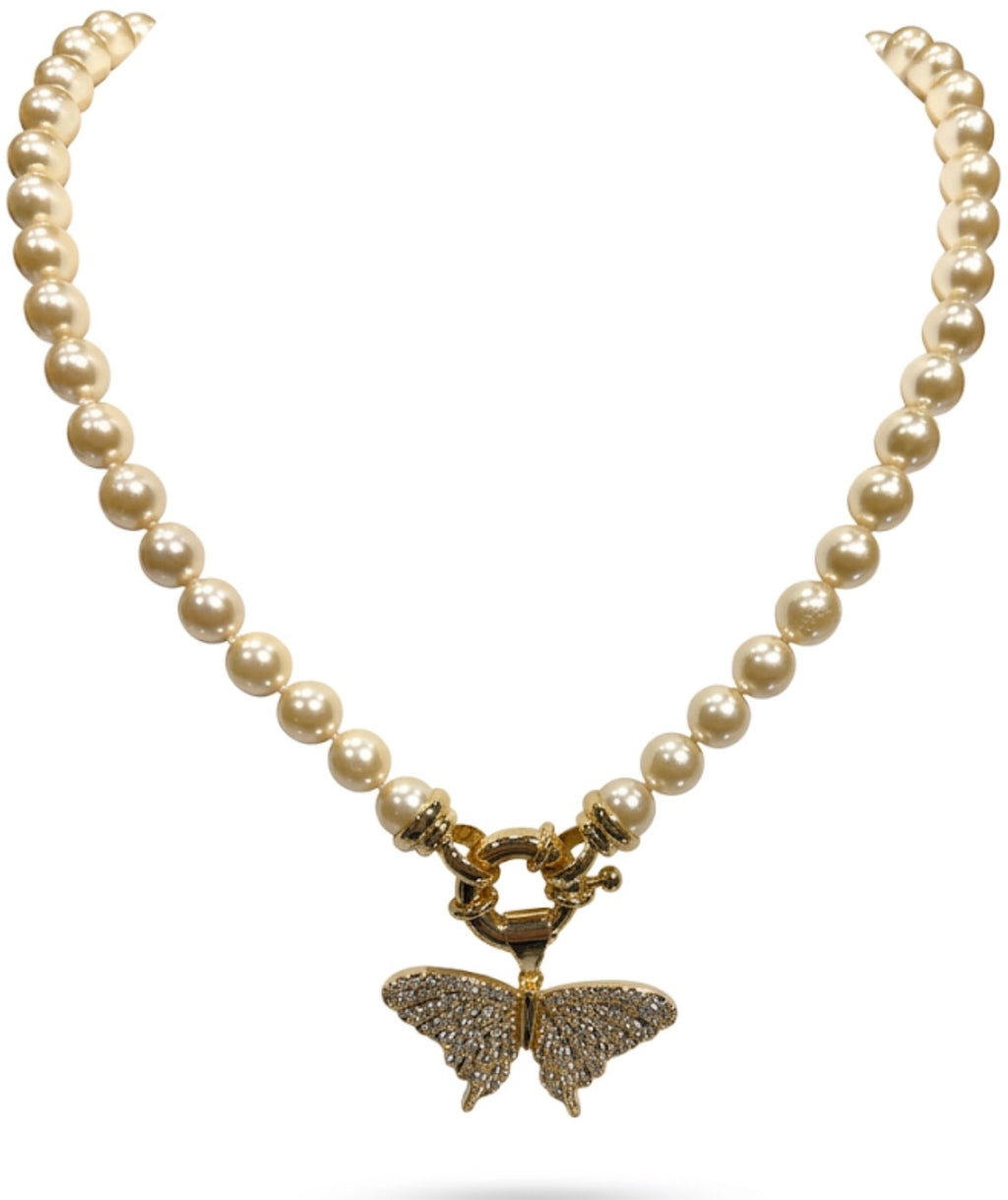 Collar Mariposa de Perlas Enchapados en Oro de 18k 50 cm