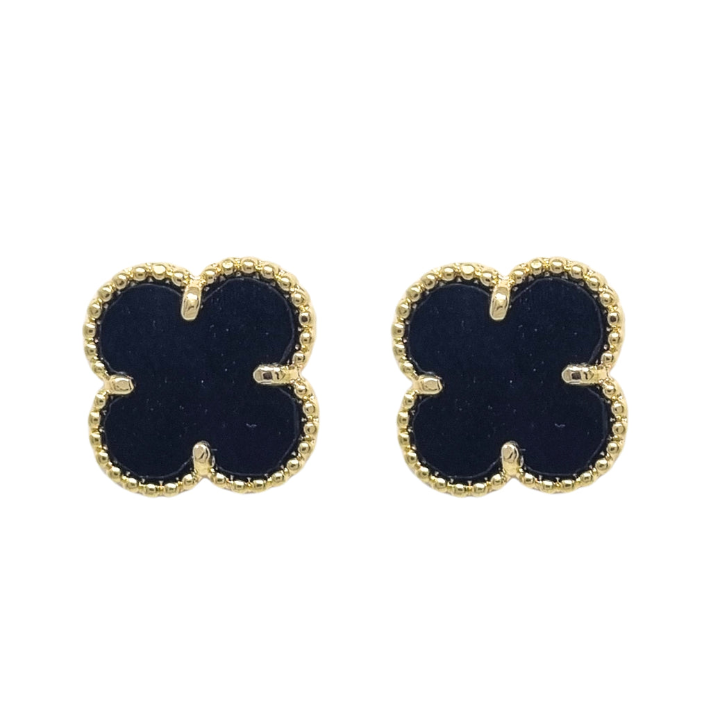 Aros Trébol Negro Enchapado en Oro de 18k