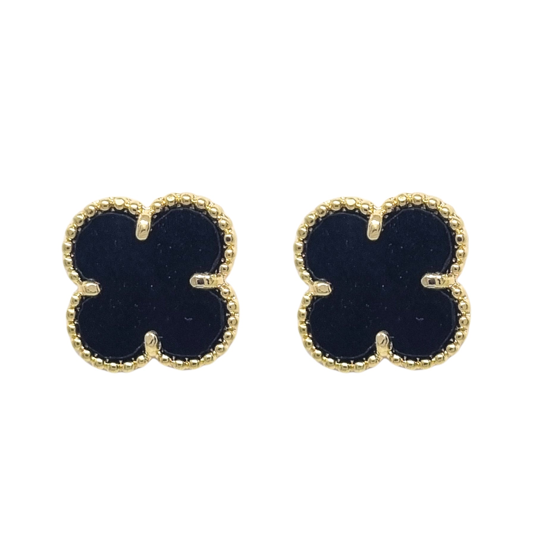 Aros Trébol Negro Enchapado en Oro de 18k