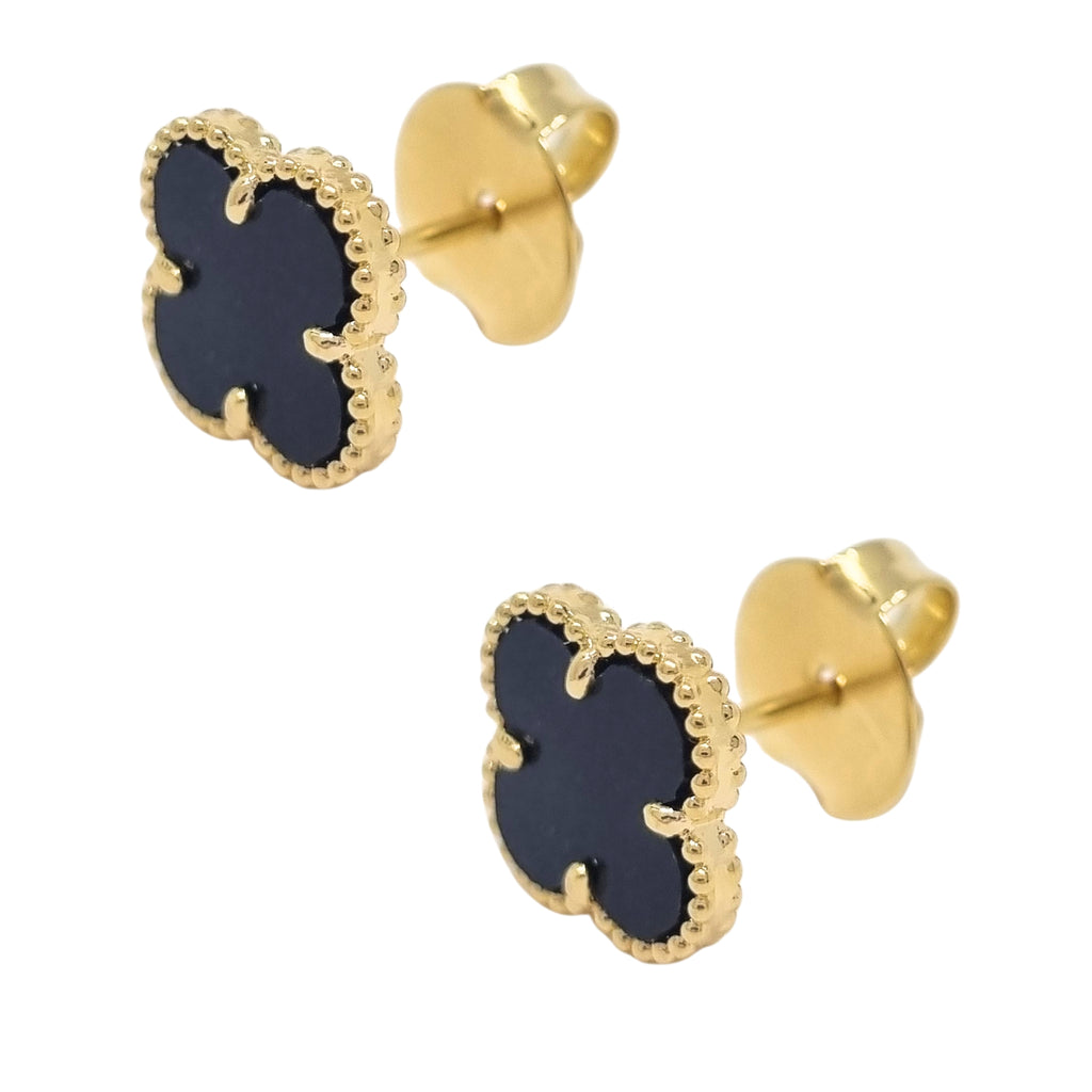 Aros Trébol Negro Enchapado en Oro de 18k