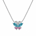Collar Mariposa Bicolor Celeste y Rosa de Plata 925 45 cm