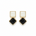 Aros Cuadrado Rombo Onix Enchapados en Oro de 18k