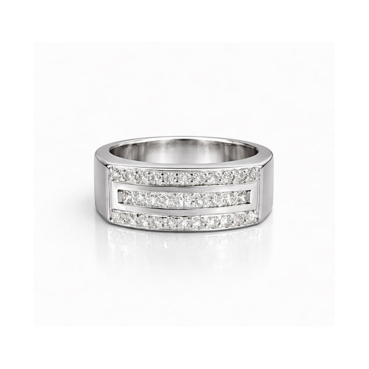 Anillo Triple Riel Diamantes 26 Diamantes Oro Blanco 18k