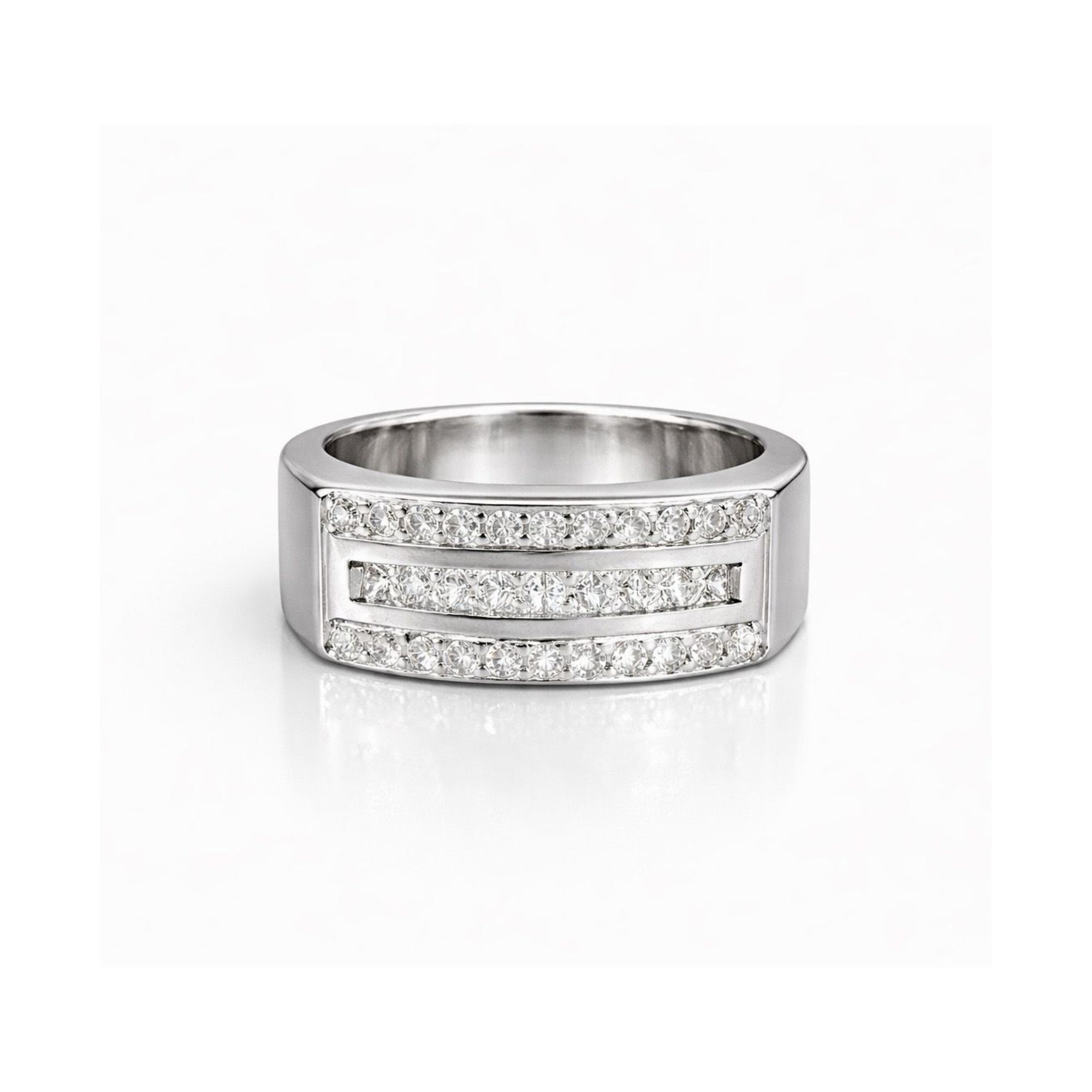 Anillo Triple Riel Diamantes 26 Diamantes Oro Blanco 18k