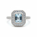 Anillo Vintage Rectangular Agua Marina Plata 925