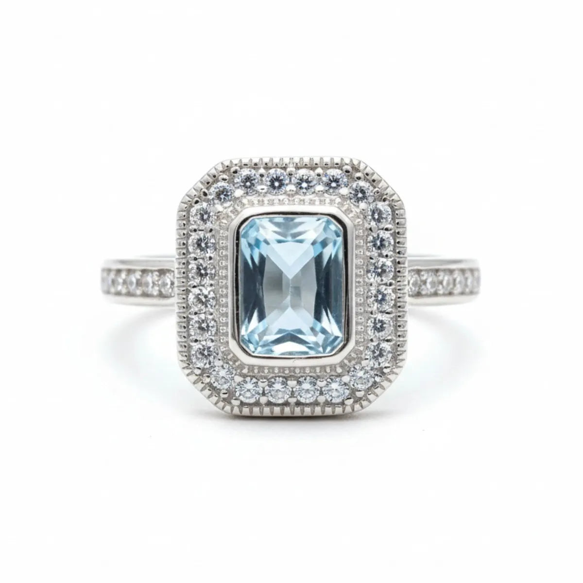 Anillo Vintage Rectangular Agua Marina Plata 925