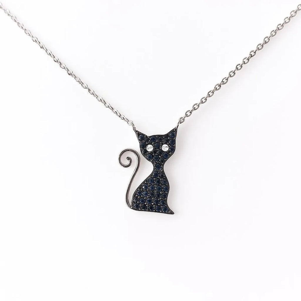 Collar Gato Circones Negro Rodinado Plata 925