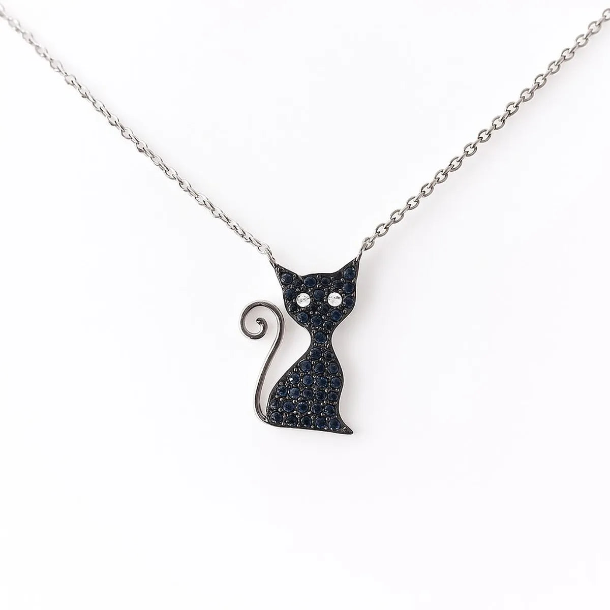 Collar Gato Circones Negro Rodinado Plata 925