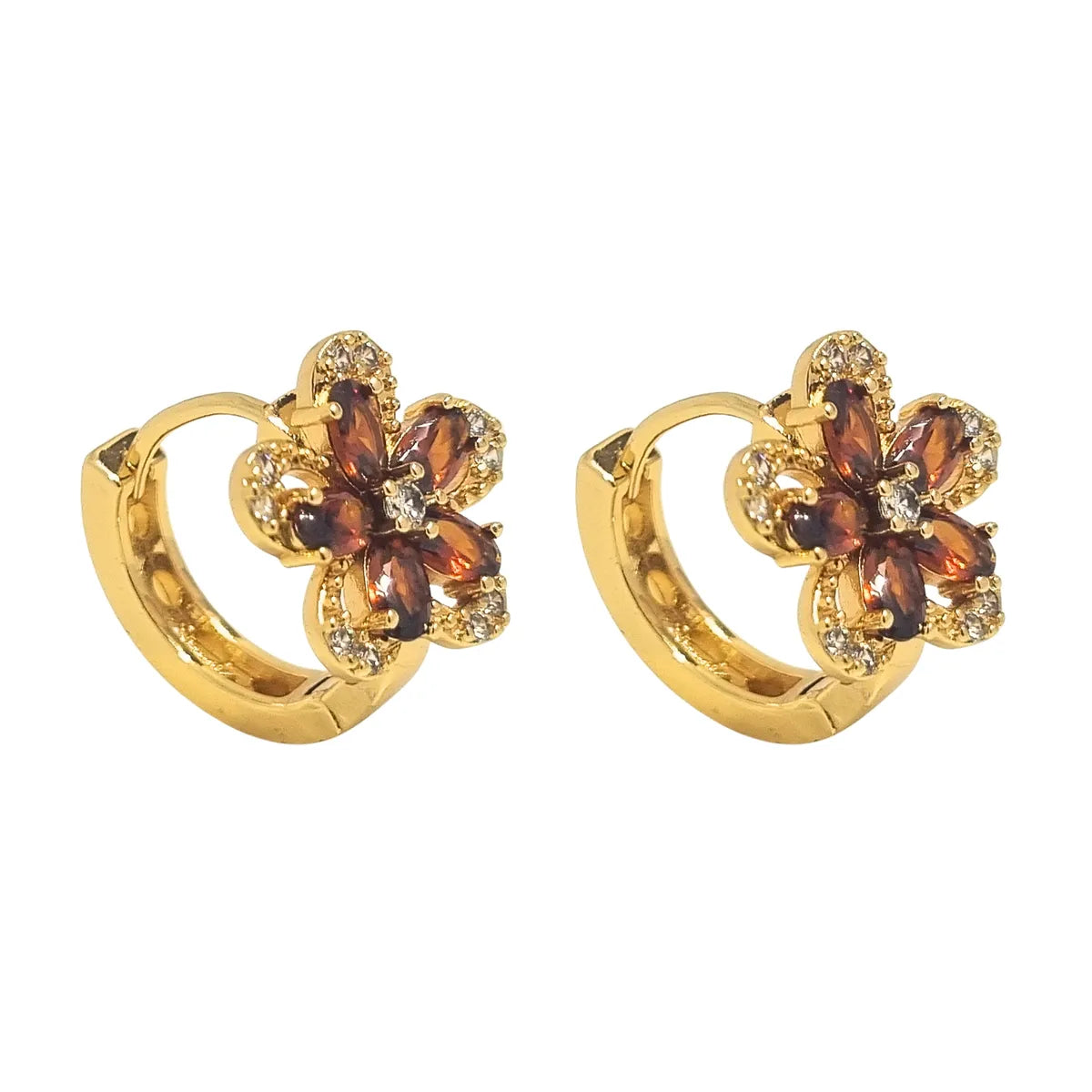 Aros Argollas Flor Enchapado en oro de 18k