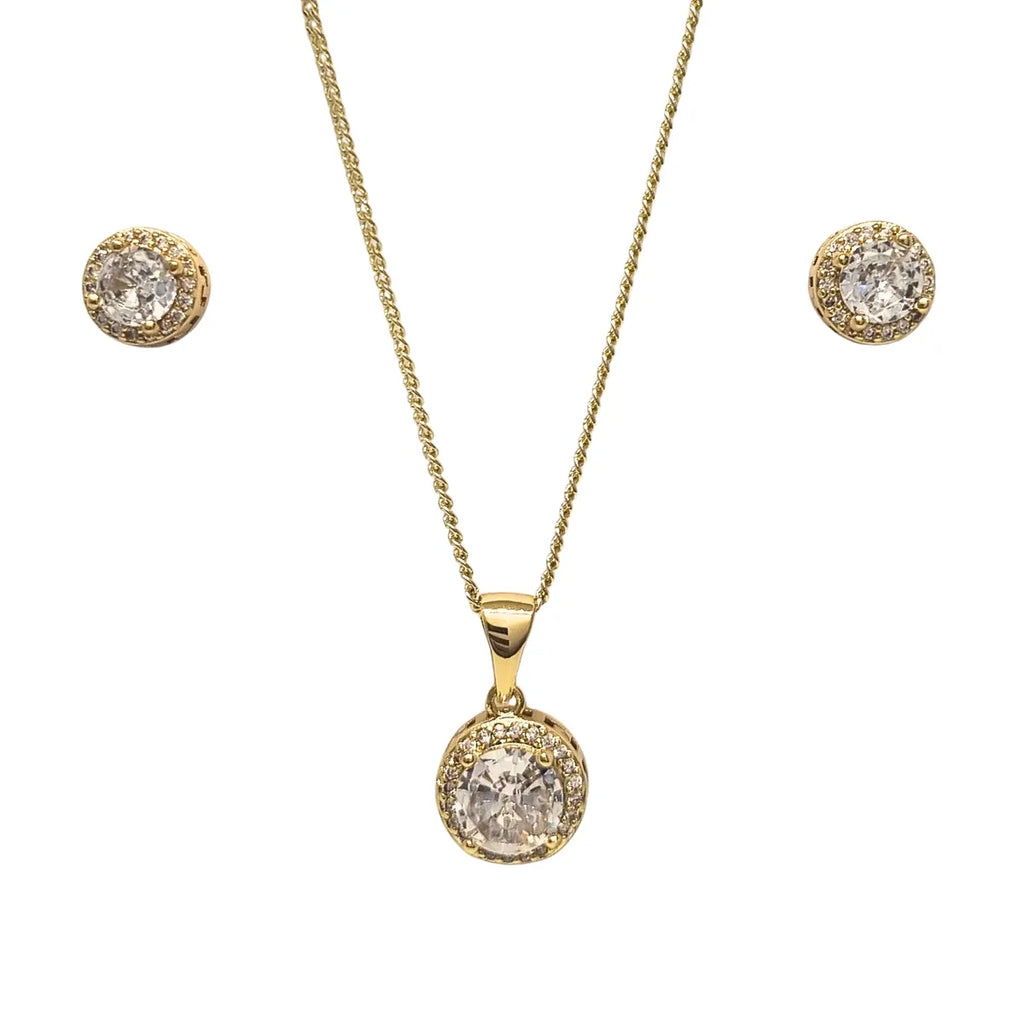Conjunto Collar + Aros con Circones Enchapada en oro de 18k