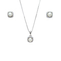 Collar + Aros Rectangular con Perla Rodinado 45cm Plata 925