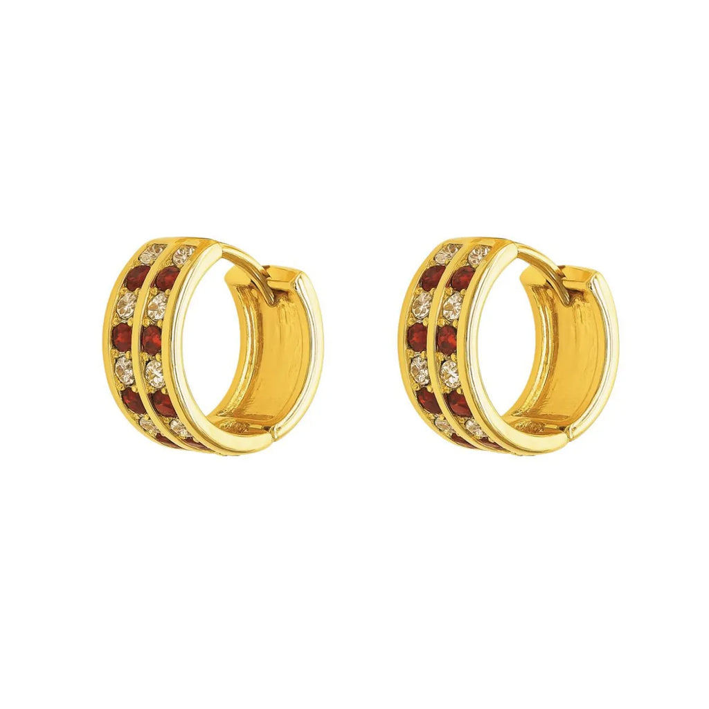 Aros Argollas Doble Riel Rojo Enchapado en oro de 18k de 15mm