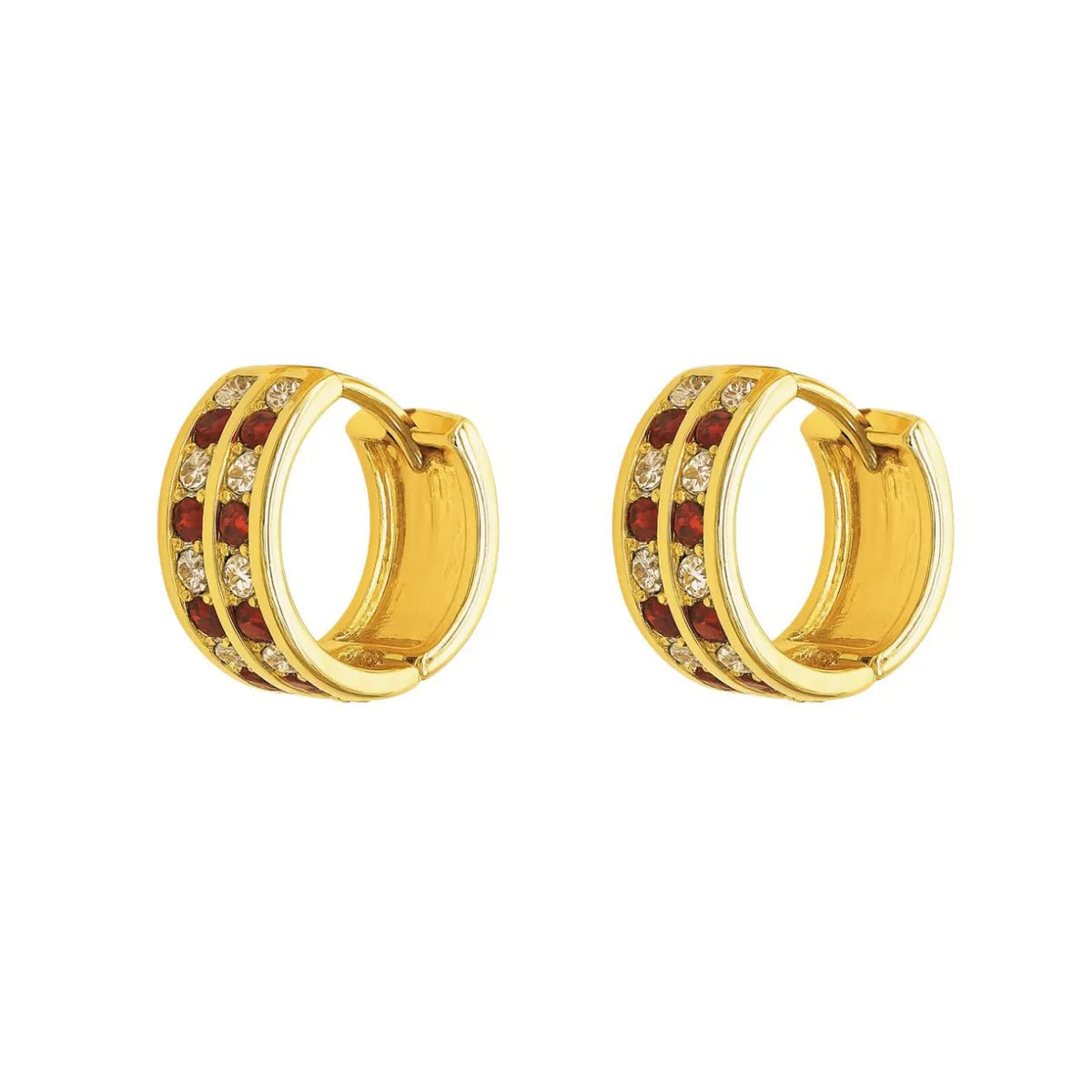 Aros Argollas Doble Riel Rojo Enchapado en oro de 18k de 15mm