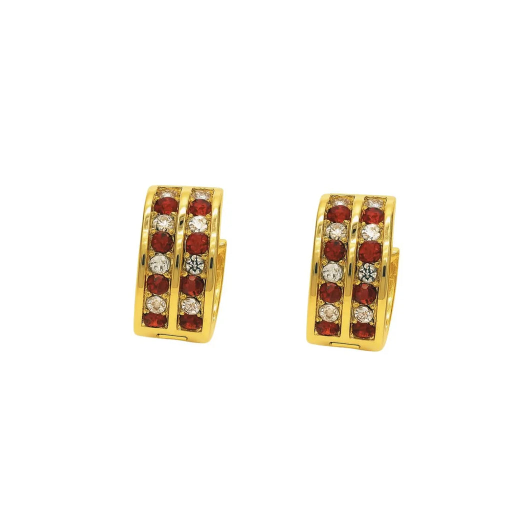 Aros Argollas Doble Riel Rojo Enchapado en oro de 18k de 15mm