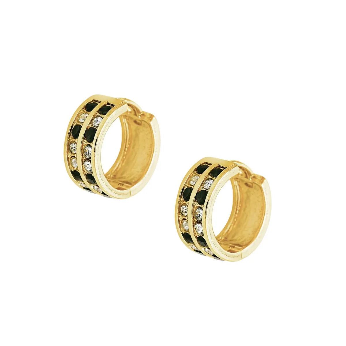 Aros Argollas Doble Riel Negro Encahapado en oro de 18k de 15mm