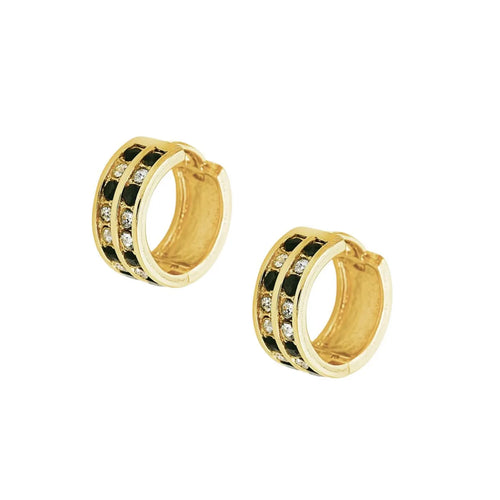 Aros Argollas Doble Riel Negro Encahapado en oro de 18k de 15mm