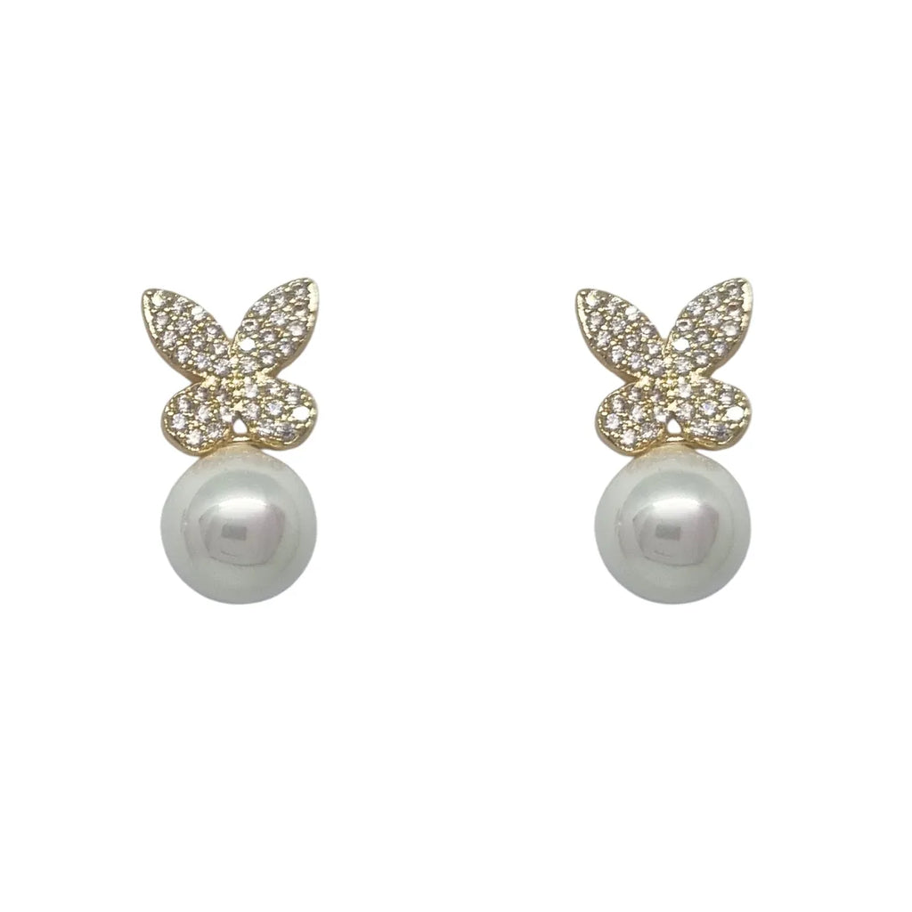 Aros Mariposa Perla Enchapado en Oro de 18k