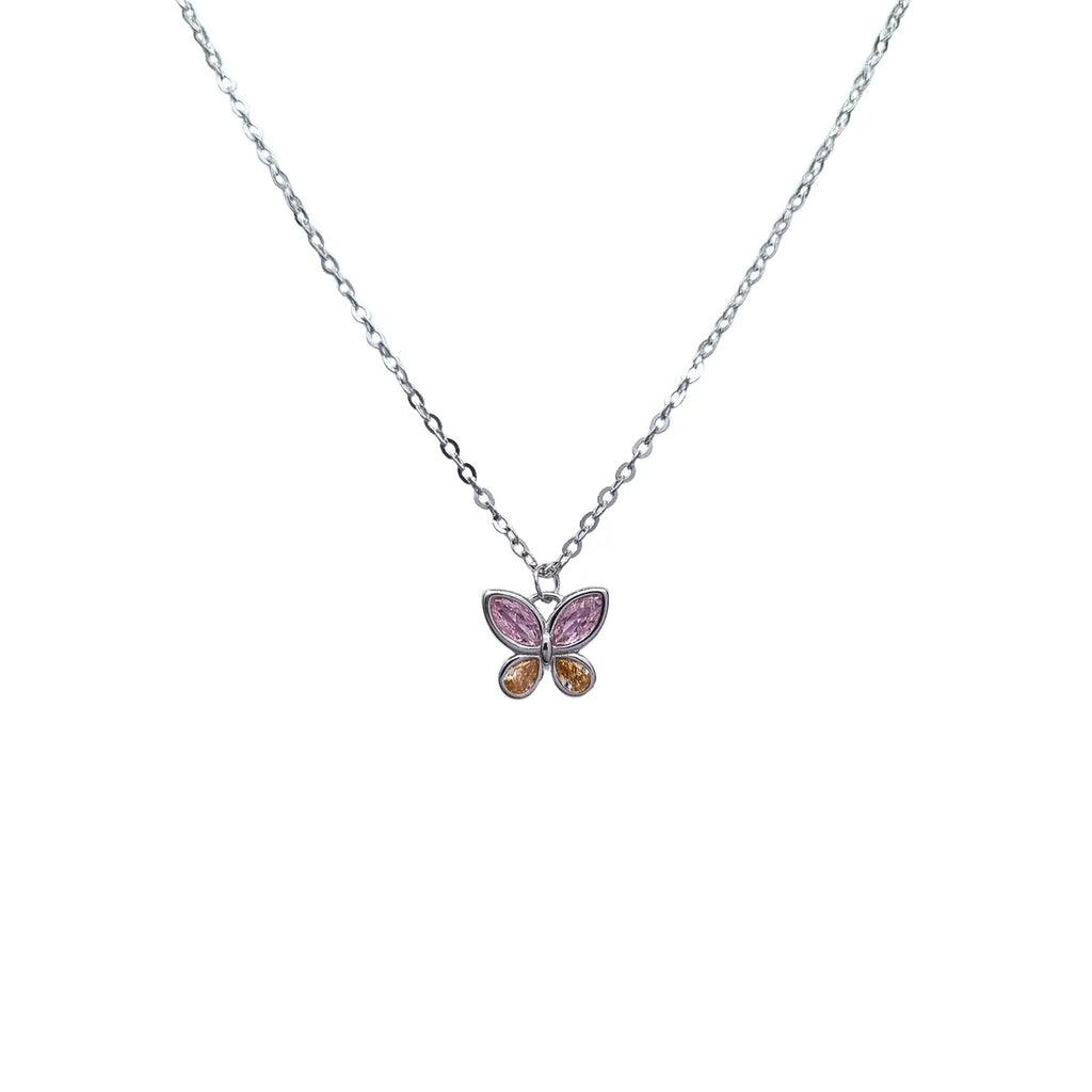 Collar Mariposa Rosada Rodinado Plata 925