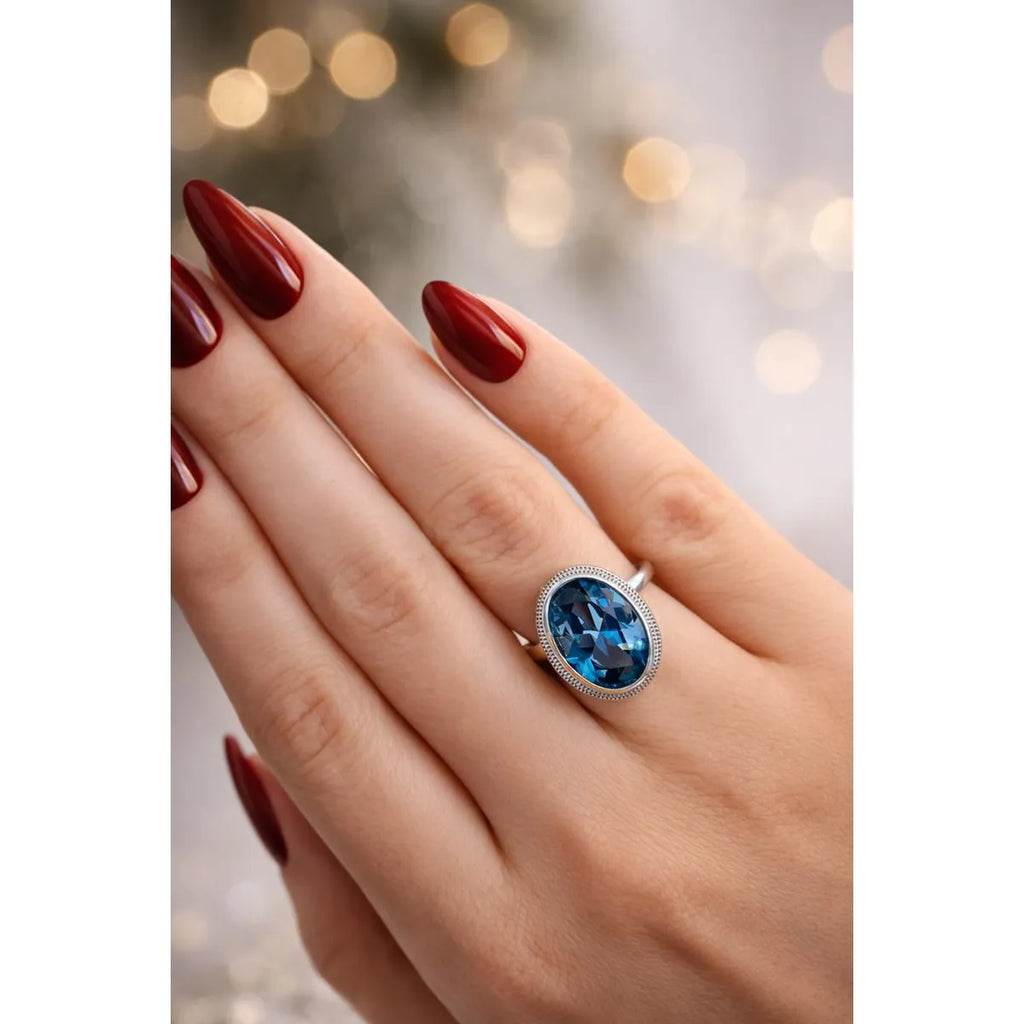 Anillo Agua Marina Ovalado Plata 925