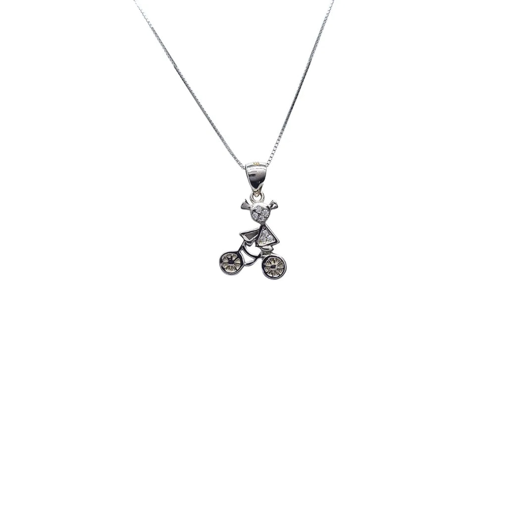 Collar Niña Bicicleta 45cm Rodinado Plata 925