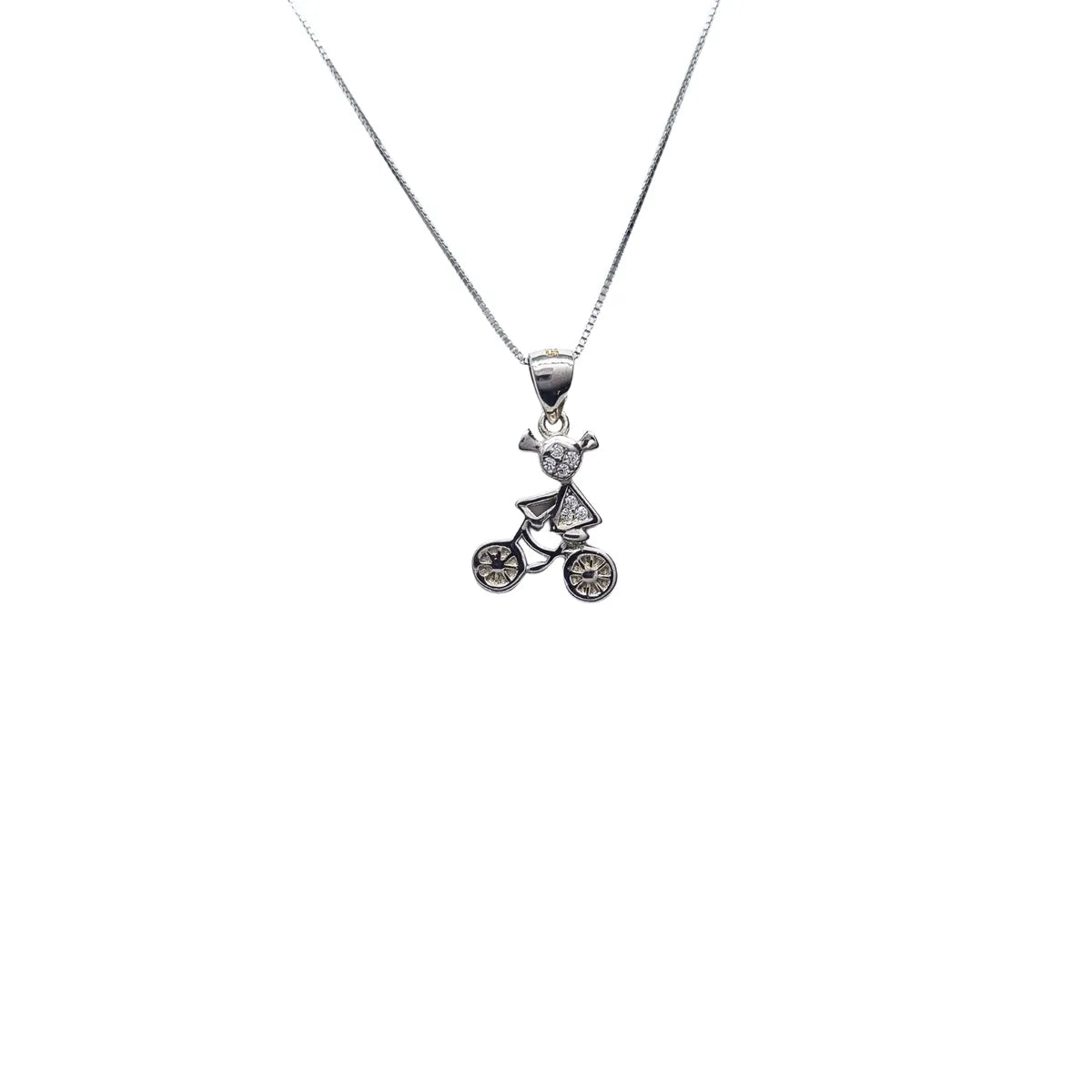 Collar Niña Bicicleta 45cm Rodinado Plata 925