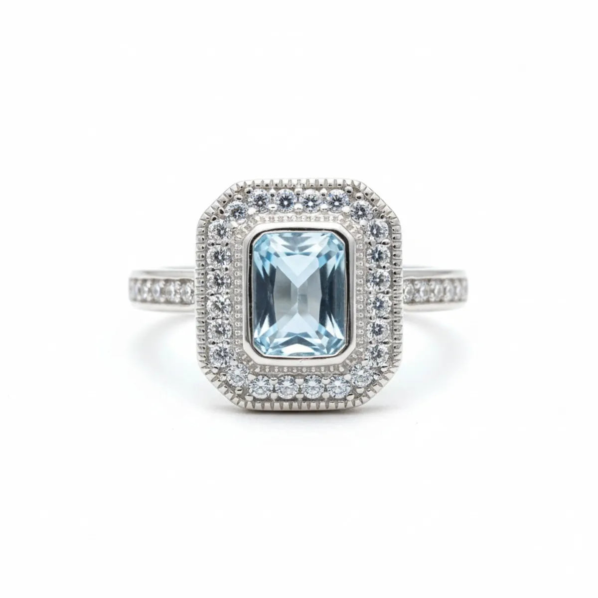 Anillo Vintage Rectangular Agua Marina Plata 925