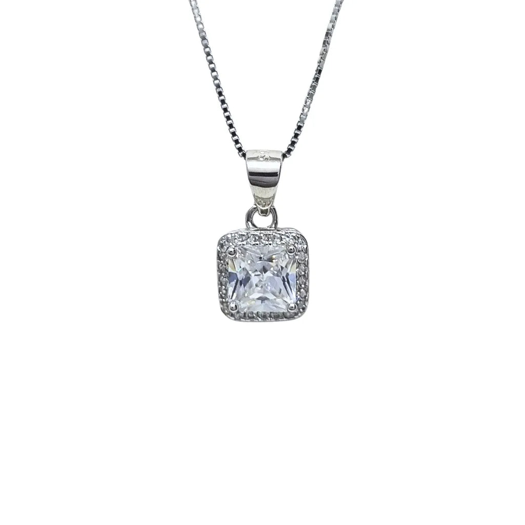 Collar + Aros Rectangular Circon Rodinado 45cm Plata 925