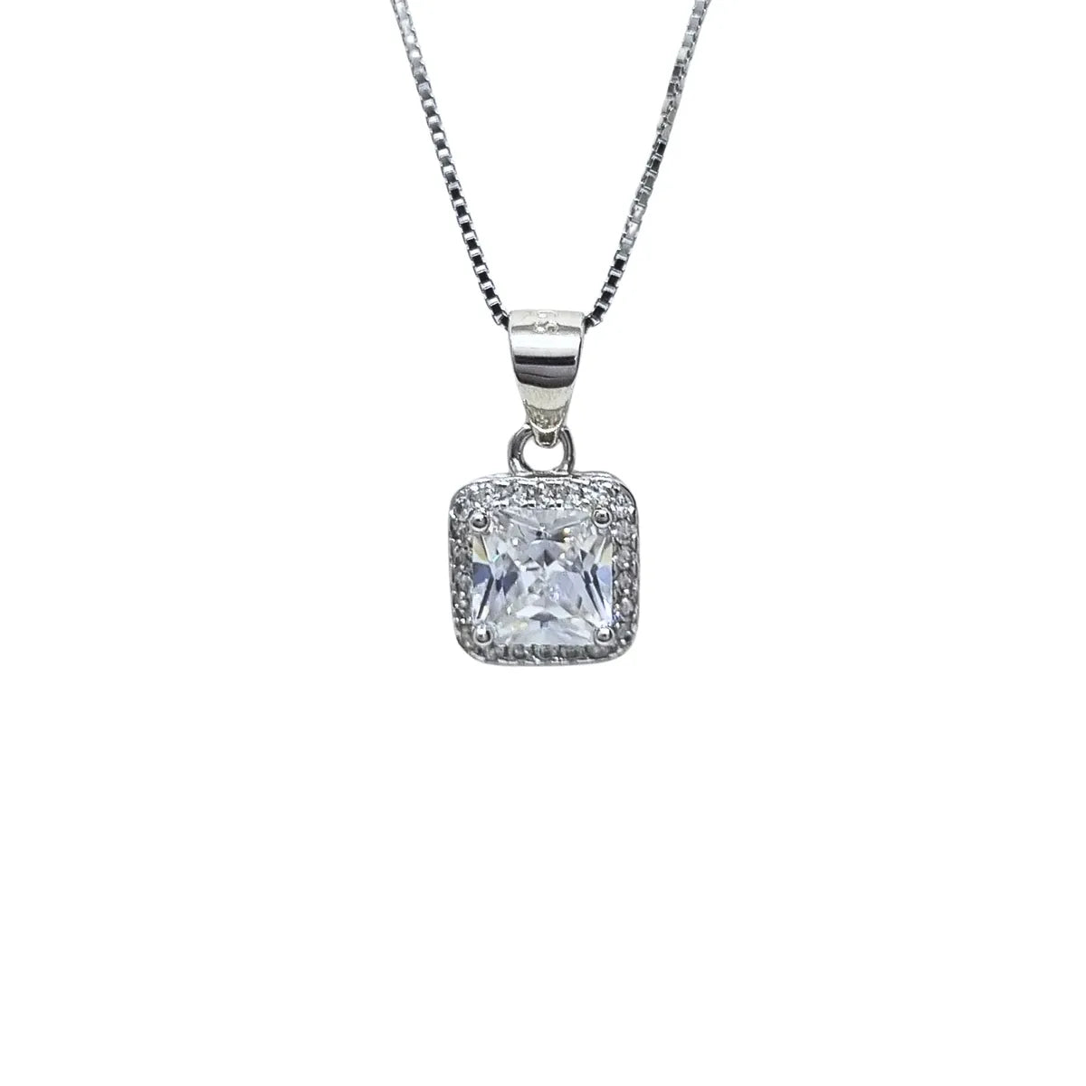 Collar + Aros Rectangular Circon Rodinado 45cm Plata 925